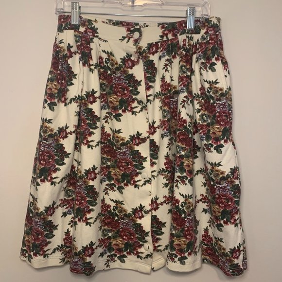 90s Vintage Petite Cotton Button up Floral Skirt, size M - Picture 1 of 8